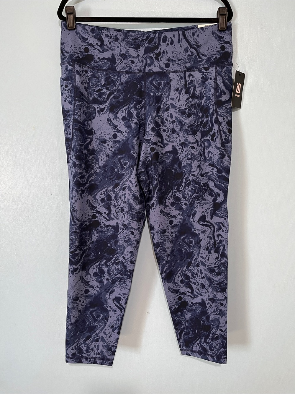 Ideology Marble-Print High-Rise Leggings Navy and Light Blue XL New 7/8 length